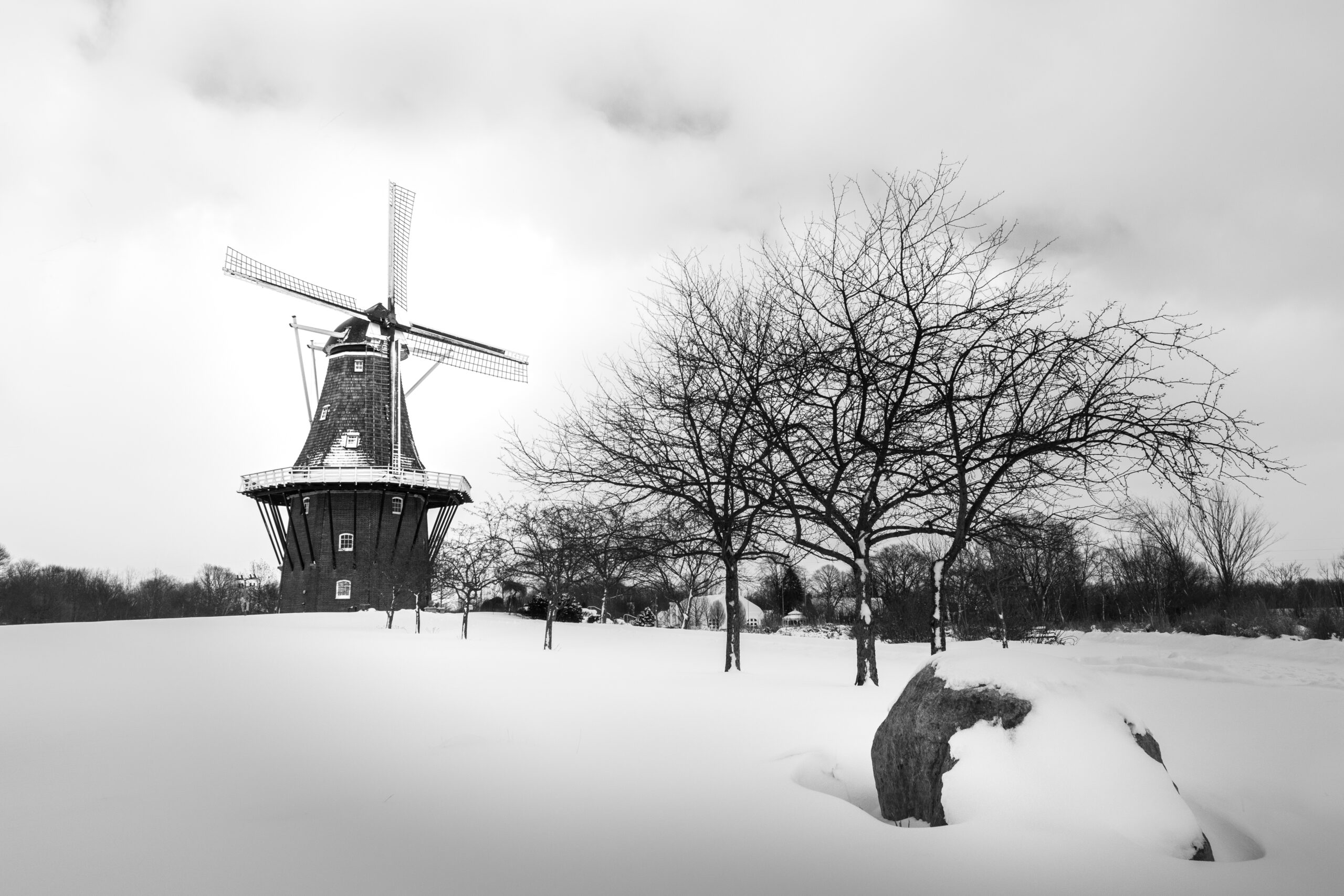 The Holland Windmill Island Gardens windmill in the snow