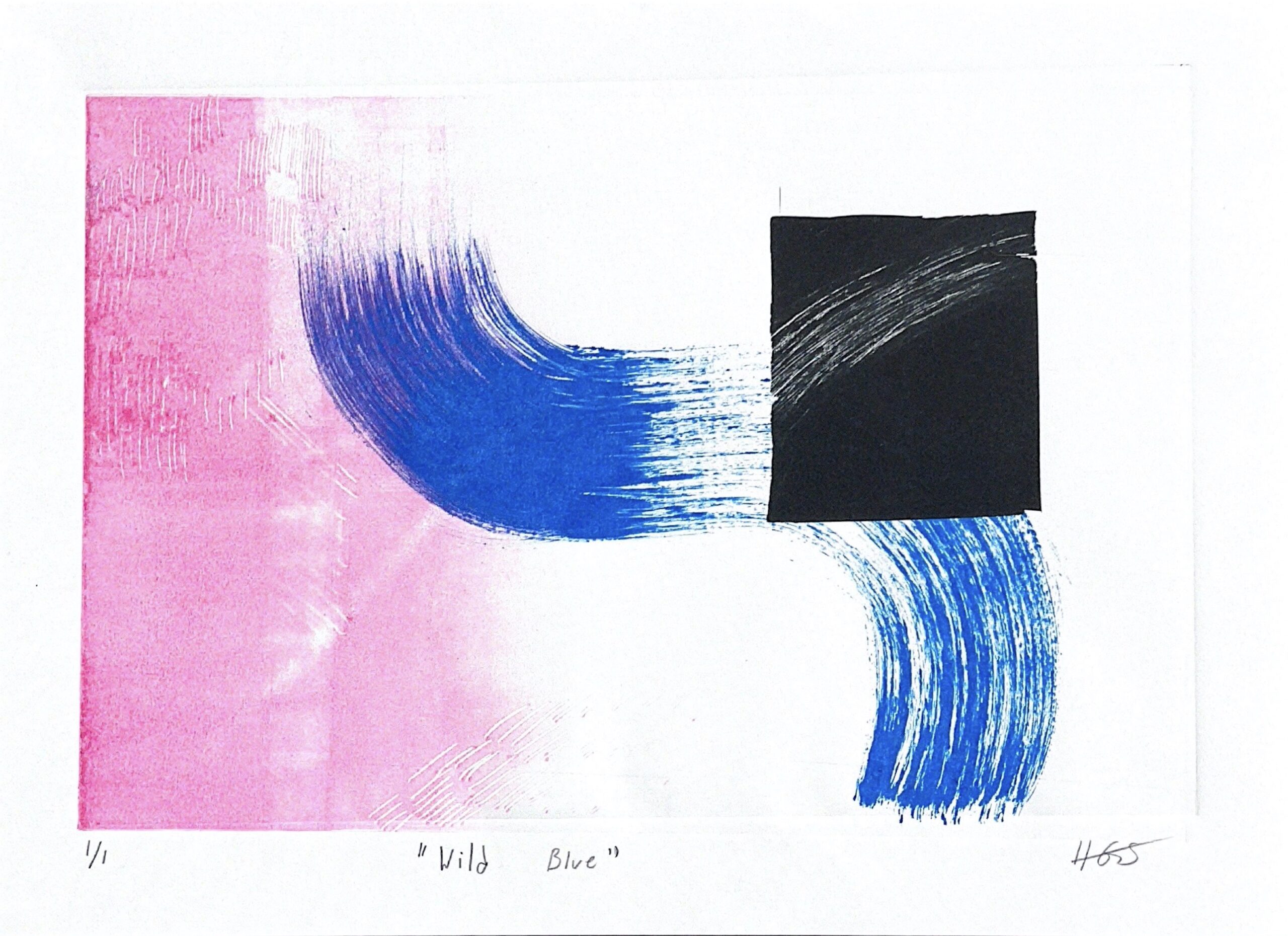 A print with pink, a blue streak, and a black box.